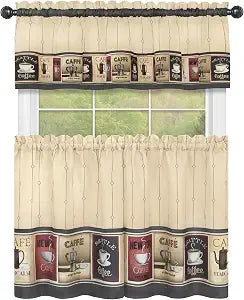ACHIM Cozy Caf Printed Tier & Valance Set, 58 x 36 in