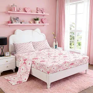 Erosebridal Kids Pink Bow King Bed Sheets Cute Pink Princess Sheets