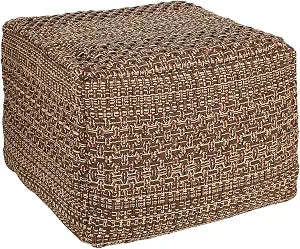 VOSAREA Pouf Ottoman Square Pouf Cover, Khaki, Cotton, Linen