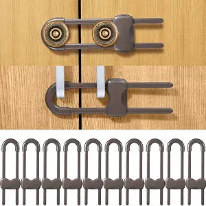 Jetec 10 Pack Baby Proof Cabinet Locks Adjustable U Shaped,Brown