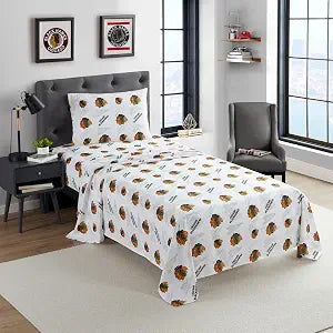 NORTHWEST Officially Licensed Chicago Blackhawks NHL Full Size Sheet Set ��� Comfortable Bedding with Repeating Team Logos for Hockey Fans, Dorm & Game Day Spirit Rooms