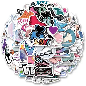 62Pcs Ice Skating Stickers Pack, Vinyl Waterproof Decals for Water Bottle,Laptop,Phone,Skateboard,Scrapbooking,Bumper Decor for Fans for Party Supply