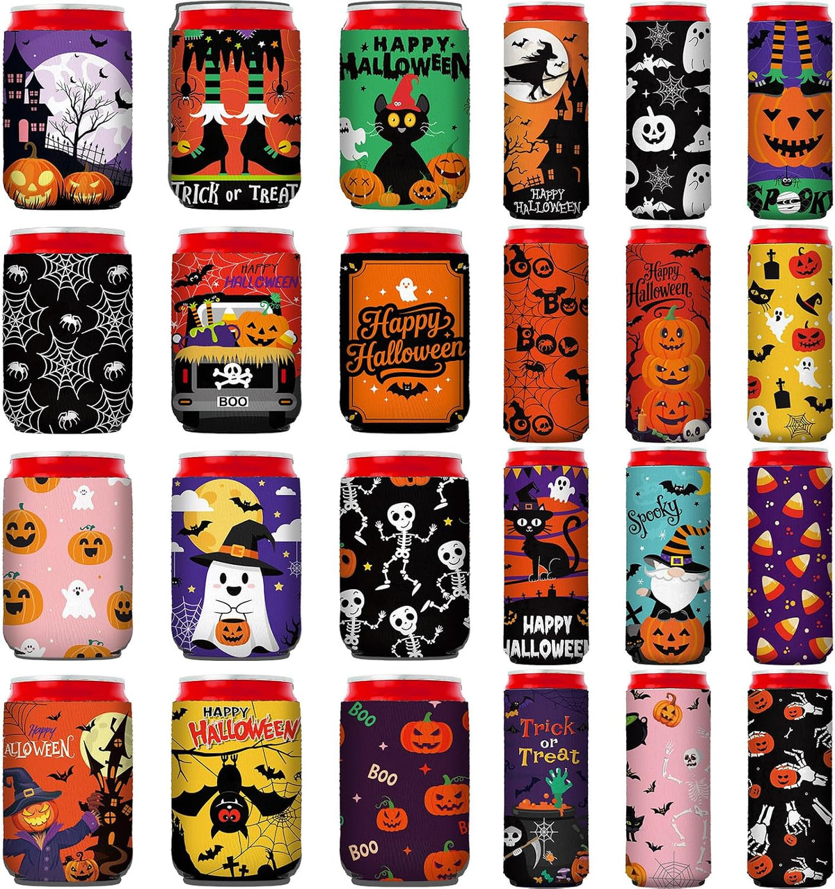 SiliFine 24 Pcs Halloween Can Cooler Sleeve Neoprene Beer Drink Cover Decor