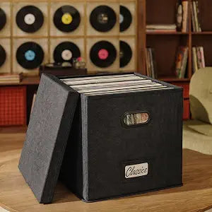 Decorative Vinyl Record Storage Box for 50+ Single Records - LP Holder