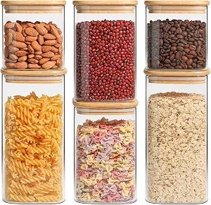 ComSaf Glass Pantry Storage Containers (0.7Qt/1.2Qt/1.6Qt) Set of 6, Square