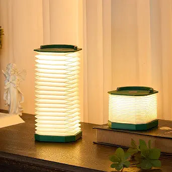 Uniwolk Paper Lamp House Warming Gifts, Portable Cordless Foldable Small Bedside Lamp, Retro Green Accordion Desk Lamp, Paper Lantern Lights 1200mAh, Japanese Gifts Collapsible Pleated Wireless lamp