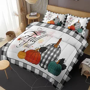 Comforter Set of 3, Queen, Pumpkin Fall Bedroom Decor