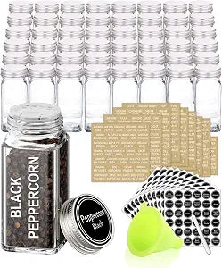 SWOMMOLY 48 Pcs 4 oz Glass Spice Jars with Shaker Lids and 703 Spice Labels