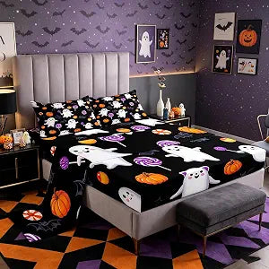 Feelyou Happy Halloween Bed Sheets Set Cute Ghost Bed Set Full Size