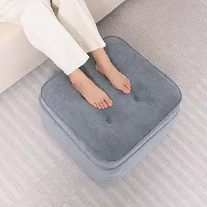 GOFORIT Square Stuffed Pouf Ottoman, Dual-Layer Support Floor Pouf Foot Stool, Foam Filled Ottoman Footrest for Living Room,Dark Grey
