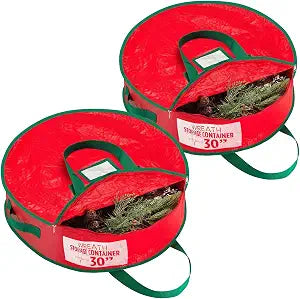 Handy Laundry Christmas Wreath Storage Bag - 2-PACK Durable, Tarp Material, Zipper, Sturdy Carry Handle, Dust, Pest Protection - Ideal Home, Garage Organization for Holiday Wreath Decoration (30")