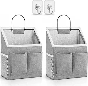 Kanrichu 2pcs Wall Hanging Storage Bag, Wall Hanging Baskets for Organizing as Over the Door Organizer, Wall File Organizer, Rv Storage and Organization. For Bedroom, Office, Camper (Gray-Upgraded)