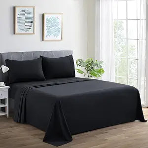 Marina Decoration 600 Thread Count Ultra Soft Deep Pocket Hotel Standard Solid Bedding Long Staple Percale Cotton All Season 3 Pieces Sheet Set with 1 Pillowcase, Black Color Twin/Single Size