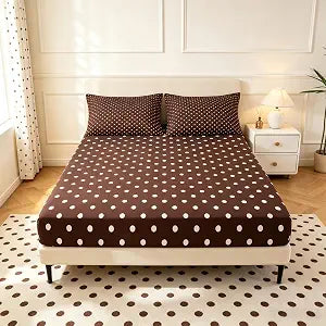 Geometric Polka Dot Kids Full Size Fitted Sheet,Aesthetic Abstract Circle Simple Boys Girls Bed Sheets,Coquette Art Modern Fashion Room Decor,Brown Bedding Set,2 Pillowcases(No Flat)