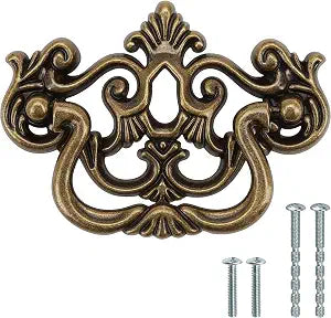 3'' C-C Bail Drawer Pull Drop Dresser Antique Bronze Swing Handle Vintage Style 3 Inches Hole Spacing 76mm Center Dark Cabinet Pulls Kitchen Hardware Brass Handles