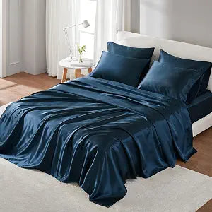 Madison Park Essentials Satin Sheets King Bed Set, 6 Pcs, Midnight Blue