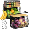 Ofiray-home Magnetic Shelf for Fridge with Wood Lid, Fruit Potato and Onion Storage Bins, Pantry Organizers & Storage, Large Container Magnetic Spice Rack for Refrigerator, Kitchen Counter (Black, 2)