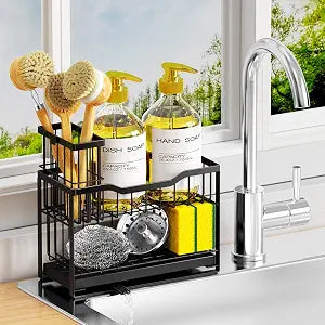 2-Tier Kitchen Sink Caddy, Rustproof Sponge Holder, Black