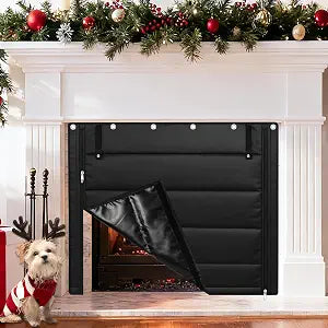Fireplace Cover, Indoor Fireplace Blanket with Hook & Loop Tapes, Fireplace Draft Cover Stops Heat Loss, Fire Place Draft Stopper Cold Air Blocker Save Energy 39"x32" Black