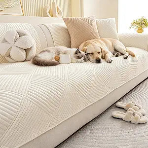 Couch Covers for Sofa, Diamond-Shaped Sofa Covers for Pets Washable, Funny Fuzzy Dog Couch Cover Protector, Non Slip Furniture Slipcovers for sectional Cover(1PC, Beige White, 36"83")
