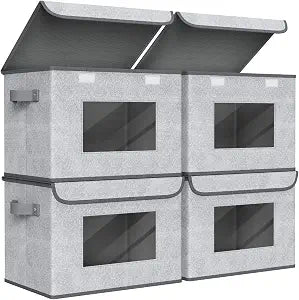 Univivi Fabric Closet Storage Bins with Lids for Shelves 4 Pack, Gray
