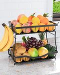 2-Tier Fruit Basket for Kitchen Counter with 2 Removable Banana Holders