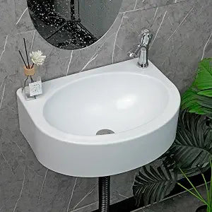 Wall Mount Bathroom Sink 17.7"x13.4" No-Drill Installation Self-Adhesive Wash basin with 1.26 Faucet Hole Bathroom Sinks Floating Vanity Sink for Lavatory Room Basin Plastic Rv Sink for Home Garage