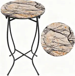Round Side Table, 21 Inch Tall Metal Table for Patio Deck Porch Livingroom