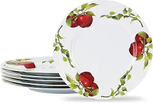 Calypso Basics Melamine Dinner Plates Set of 6,10 inch, BPA-Free, Non-Toxic, Break-Resistant, Dishwasher Safe, for Indoor and Outdoor use, Harvest Apples by Reston Lloyd