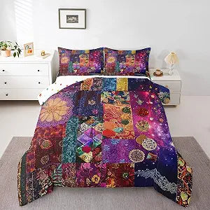 jejeloiu Kids Boho Mandala Bedding Set Full Size, Bohemian Style Comforter SetBoys Girls Hippie Mandala Duvet Insert Teens Bedroom Decor Microfiber Bed Set