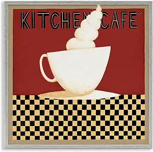 Kitchen Cafe Vintage Checkered, 12 x 12 Inch Framed Gicle Print