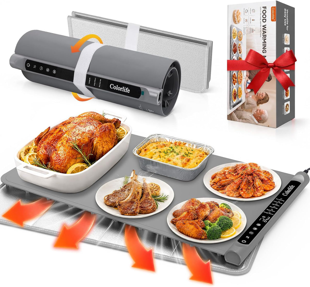 Warming Mat for Food, Electric Warming Tray with Heat-Resistant Pad-L Grey
