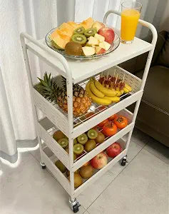 4 Tier Rolling Metal Storage Cart Heavy Duty Kitchen Utility White
