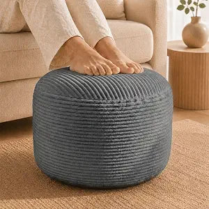 Stuffed Pouf Ottoman,Corduroy Foot Rest,Charcoal Gray,20 Inch
