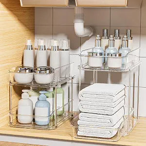 Delamu Bathroom Under Sink Organizers and Storage, 2 Pack, Clear