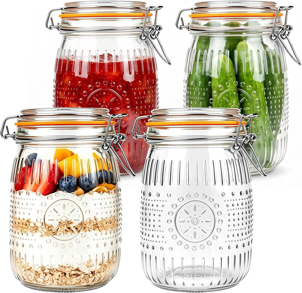 32 oz Glass Storage Jars with Airtight lids, Wide Mouth Pickling Jars