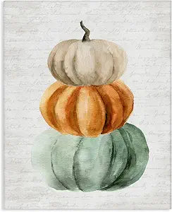Stupell Industries Stacked Autumn Fall Pumpkins Cursive Words Background,Design by Lettered and Lined, Gallery Wrapped Canvas, 16 x 20