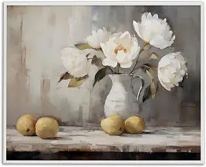 Peonies and Lemons Still Life, 11 x 14 Inch Framed Gicle Print