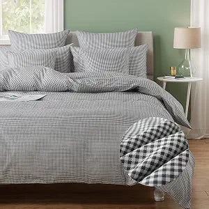 FADFAY Black Plaid Twin Size Duvet Cover Set 100% Cotton Geometric Checker Bedding Teens Grid White Gingham Pattern College Bedding Zipper Closure Ultra Soft 3Pcs, Twin Size for Dorm Room