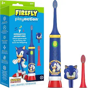 FIREFLY Play Action Sonic The Hedgehog Toothbrush Kit, Interactive Battery Operated Toothbrush with Lights, Music and Games, Batteries Included, Ages 3+