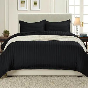Elegant Comfort Wrinkle & Fade Resistant 1500 Thread Count - Damask Stripes Egyptian Quality Luxurious Silky Soft 3pc Duvet Cover Set, King/Cal-King, Black