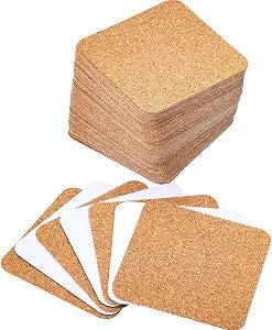 Hotop 60 Pieces 3.78 x 3.78 Self Adhesive Cork Coasters Squares Cork Mats