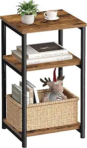 VASAGLE Side Table, Small End Table, Tall Nightstand, Steel Frame