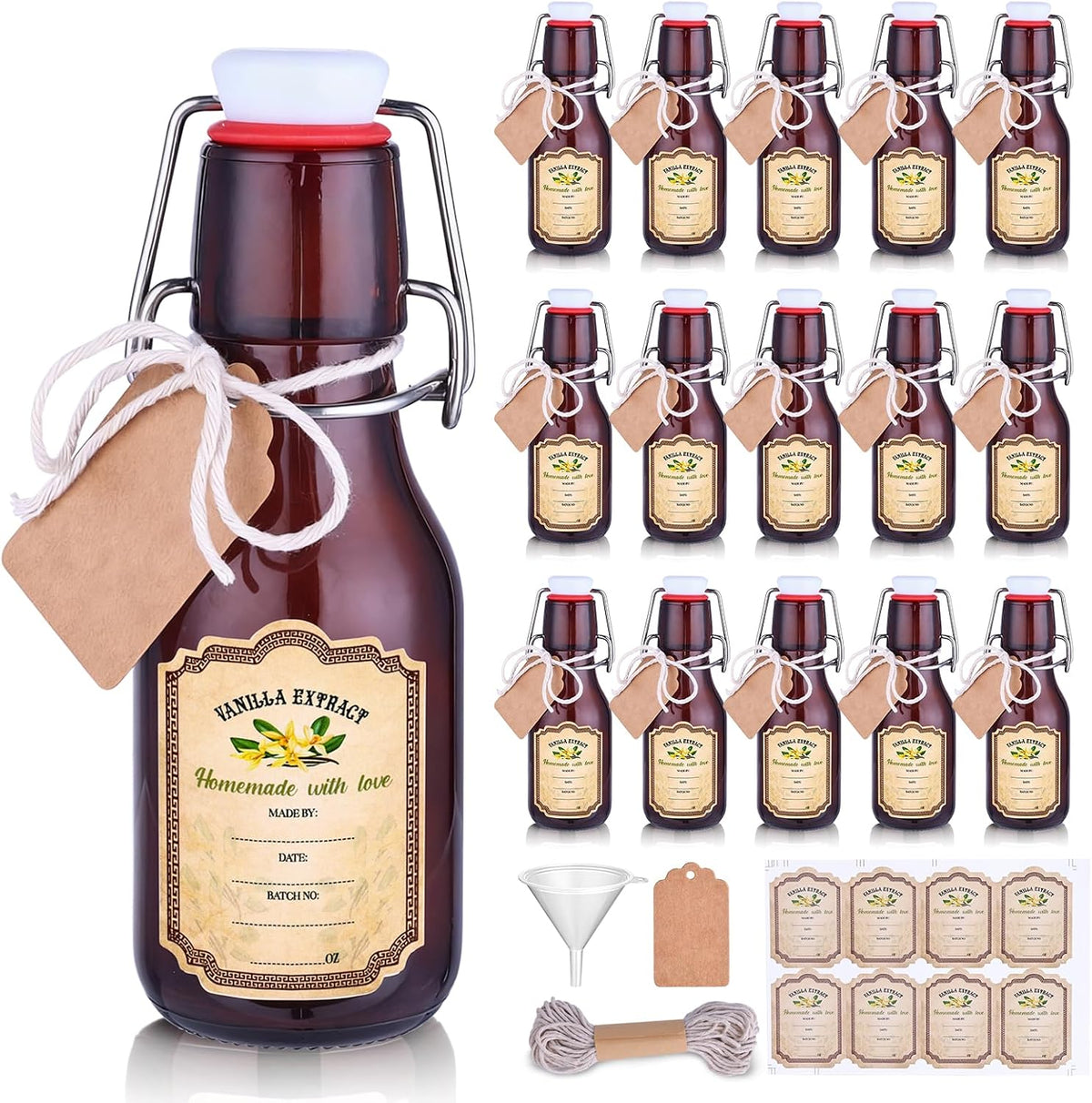 tchrules 16 Pcs Brown Vanilla Extract Bottles 5oz Swing Top Glass Bottles