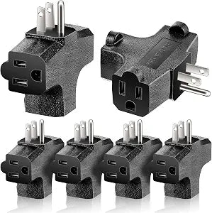 Hiboom 6 Pieces 3 Way Plug Adapter 3 Prong Outlet Splitter Power, Black