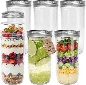 CycleMore 24oz Mason Jars, 6 Pack Wide Mouth Glass Jars with Split Lids