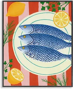 Seafood Herbs Striped Still Life, 16 x 20 Inch Framed Gicle Print