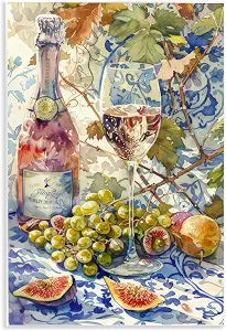 Grapes Wine Bottle Still Life, 10 x 15 Inch Mounted Print on Wall Plaque