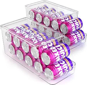 theaoo Soda Can Dispenser for Refrigerator with Lids, Stackable, 2 Pack