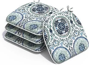 Outdoor 16"x17" Chair Pads Set of 4, Water Resistant Patio Chair Cushions with Ties, Seat Cushions for Home Garden Furniture Decoration, Celadon Wreath